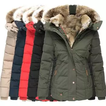 Женская мода с длинным рукавом с меховым воротником, толстое теплое пальто с капюшоном, кардиган больших размеров, женская уличная одежда, стеганая куртка на молнии, уличное зимнее пальто, верхняя одежда 5XL чёрный