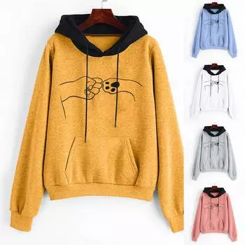 Женская мода с длинным рукавом с принтом электрокардиограммы, пуловер с капюшоном, толстовка L синий