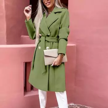 Женская мода с длинным рукавом сплошной цвет двубортный кардиган Нико куртка XXXL зелёный