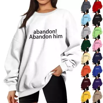 Женская мода с длинным рукавом сплошной цвет пуловер свитер топ XL