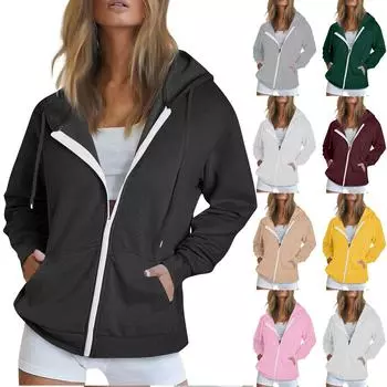 Женская мода с длинным рукавом, свободная флисовая однотонная толстовка с капюшоном на молнии XL розовый