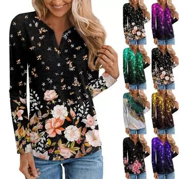 Женская мода с длинным рукавом, V-образным вырезом, расшитым блестками, с цветочным принтом, повседневная куртка L