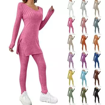 Женская мода с длинным рукавом, весенний повседневный костюм с длинным рукавом и V-образным вырезом, свободные брюки S