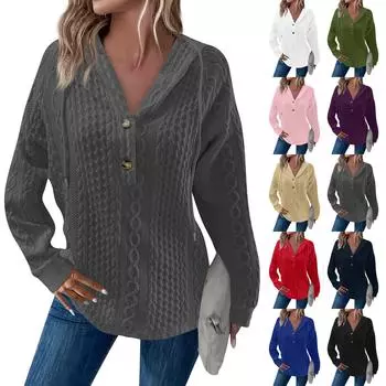 Женская мода с длинным рукавом, завязками на шнурке, капюшоном, пуговицами, V-образным вырезом, повседневная толстовка с капюшоном L армия зеленый