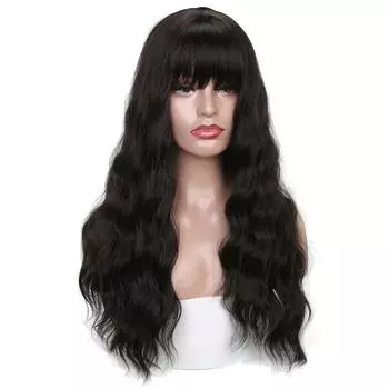 Женская мода с длинным вьющимся париком с челкой 1B