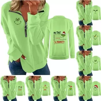 Женская мода с длинными рукавами и принтом на молнии с капюшоном XL бирюзовый