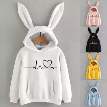 Женская мода с длинными рукавами, косплей, толстовка с капюшоном и кроликом, пуловер, топы, толстовка XXL чёрный