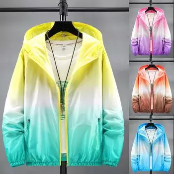Женская мода с градиентным принтом и капюшоном, солнцезащитное пальто на открытом воздухе L