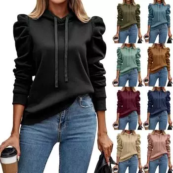 Женская мода с капюшоном и лацканами, однотонная повседневная толстовка с длинными рукавами и шнурком L армия зеленый