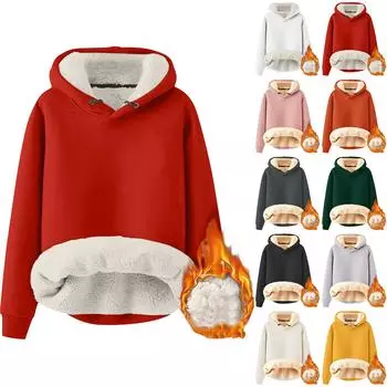 Женская мода с капюшоном сплошной цвет толстовка с мягкой подкладкой утолщенный теплый свободный пуловер толстовка XL красный