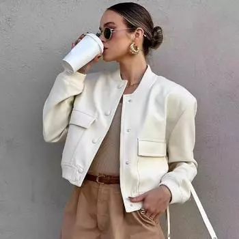 Женская мода с карманами Куртка-бомбер Пальто Винтаж с длинным рукавом и пуговицами спереди Повседневная женская верхняя одежда Шикарные топы L темно-синий