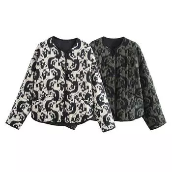 Женская мода с карманами, напечатанные однобортные куртки, винтажные с круглым вырезом и длинными рукавами, женские шикарные женские наряды S чёрный