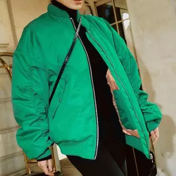 Женская мода с карманами, однотонные куртки на молнии спереди, винтажное пальто с воротником-стойкой и длинными рукавами, женская шикарная верхняя одежда, куртка-бомбер XS фиолетовый