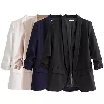 Женская мода с карманами, однотонный блейзер, винтажный вырез, длинные рукава, женские шикарные женские наряды S розовый