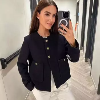 Женская мода с карманами, твидовое пальто, винтажное пальто с длинными рукавами и пуговицами спереди, женская верхняя одежда, шикарная XS белый