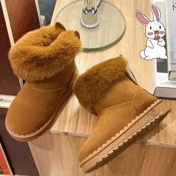 Женская мода с кроличьими ушками, детские зимние сапоги, зимние зимние сапоги для девочек, хлопковые сапоги принцессы, бархатная нескользящая детская хлопковая обувь 25 коричневый