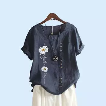 Женская мода с круглым воротником и принтом, топ с короткими рукавами, повседневная летняя футболка, женские свободные блузки больших размеров S коричневый