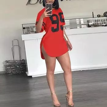 Женская мода с круглым вырезом и цифровой печатью, спортивная длинная футболка с коротким рукавом