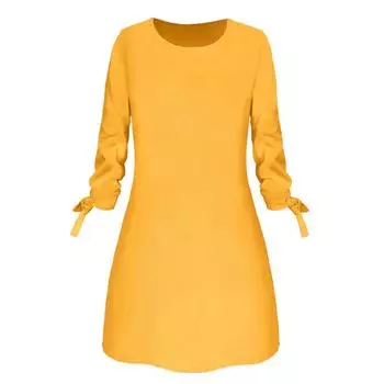 Женская мода с круглым вырезом и однотонным бантом, элегантное прямое платье, весенние свободные мини-платья S белый