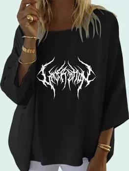 Женская мода с круглым вырезом и принтом 3/4, рубашка с длинным рукавом, женские повседневные свободные блузки S