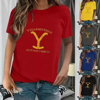 Женская мода с круглым вырезом и принтом с коротким рукавом, свободная верхняя блузка M