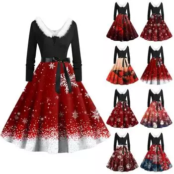 Женская мода с круглым вырезом, повседневные тонкие рождественские платья с длинным рукавом и принтом M розовый