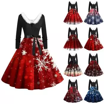 Женская мода с круглым вырезом, повседневные тонкие рождественские платья с длинным рукавом и принтом M хаки