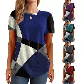 Женская мода с круглым вырезом, соответствующая цвету, футболка с короткими рукавами и принтом, футболка больших размеров S красный