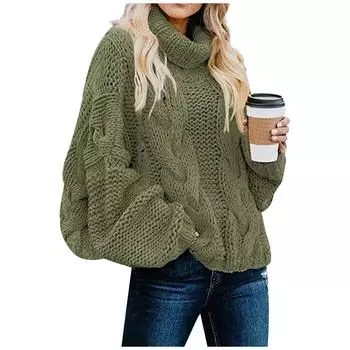 Женская мода с лацканами сплошной цвет тесто крутит вязание свободный свитер с высоким воротом L