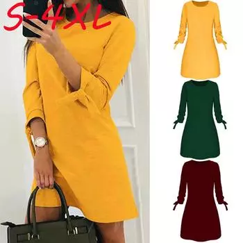 Женская мода с однотонным бантом, элегантное прямое платье, весенние свободные мини-платья XXXL зелёный