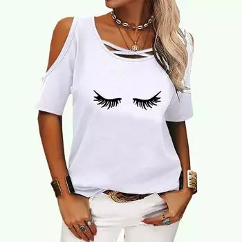 Женская мода с открытыми плечами, летняя и осенняя футболка с круглым вырезом и коротким рукавом, женская повседневная футболка с принтом S розовый