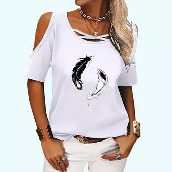 Женская мода с открытыми плечами, повседневная летняя футболка с круглым вырезом и принтом бабочки, короткий рукав, футболка S розовый