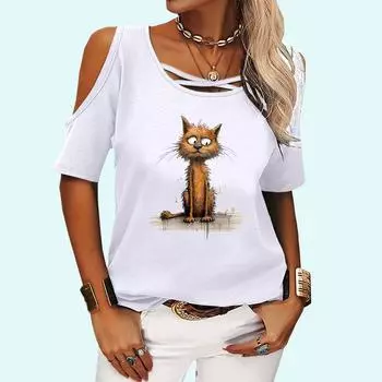 Женская мода с открытыми плечами, повседневная летняя футболка с круглым вырезом, свободная футболка с коротким рукавом и принтом S розовый