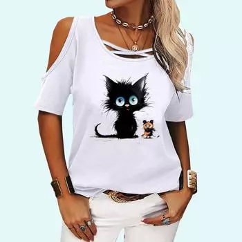 Женская мода с открытыми плечами, повседневная летняя футболка с круглым вырезом, свободная футболка с коротким рукавом и принтом S розовый