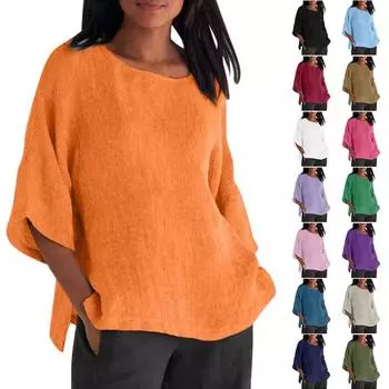 Женская мода с половиной рукавом и круглым вырезом, однотонная свободная повседневная рубашка-топ XXXXL фиолетовый