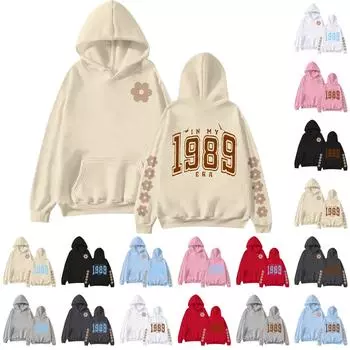 Женская мода с принтом, длинный рукав, свободная толстовка, верхняя часть, осенняя толстовка с капюшоном XXL винный