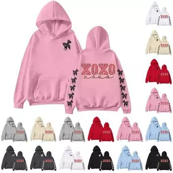 Женская мода с принтом, длинный рукав, свободная толстовка, верхняя часть, осенняя толстовка с капюшоном L