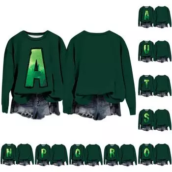 Женская мода с принтом, длинный рукав, свободный круглый вырез, свитшот, осень XXXXXL зелёный