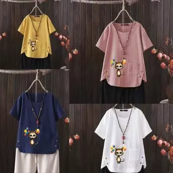 Женская мода с принтом кота, летняя повседневная свободная футболка с коротким рукавом, летняя блузка, топы S белый