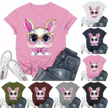 Женская мода с принтом, круглым вырезом, коротким рукавом, футболка, пуловер, топ L