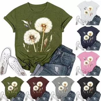 Женская мода с принтом, круглым вырезом, коротким рукавом, футболка, пуловер, топ XL