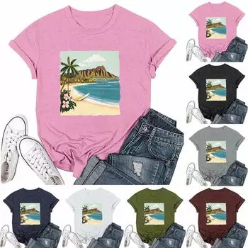 Женская мода с принтом, круглым вырезом, коротким рукавом, футболка, пуловер, топ L армия зеленый