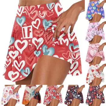 Женская мода с принтом на День Святого Валентина, повседневная спортивная фитнес-беговая йога, теннисная юбка, плиссированная короткая юбка, шорты, полуюбка XL разноцветный