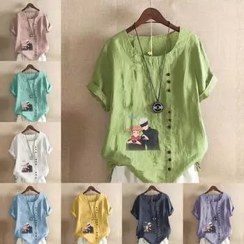 Женская мода с принтом персонажей мультфильмов футболка с коротким рукавом свободная хлопковая рубашка повседневная свободная летняя блузка топы больших размеров S розовый