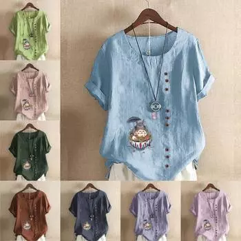 Женская мода с принтом персонажей мультфильмов футболка с коротким рукавом свободная хлопковая рубашка повседневная свободная летняя блузка топы больших размеров S розовый