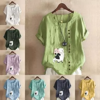 Женская мода с принтом персонажей мультфильмов футболка с коротким рукавом свободная хлопковая рубашка повседневная свободная летняя блузка топы больших размеров S розовый