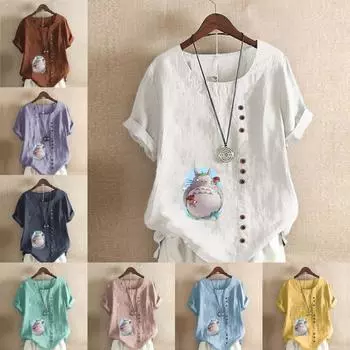 Женская мода с принтом персонажей мультфильмов футболка с коротким рукавом свободная хлопковая рубашка повседневная свободная летняя блузка топы больших размеров S розовый