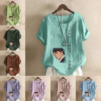 Женская мода с принтом персонажей мультфильмов футболка с коротким рукавом свободная хлопковая рубашка повседневная свободная летняя блузка топы больших размеров S розовый