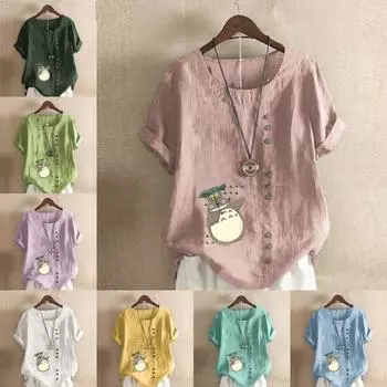 Женская мода с принтом персонажей мультфильмов футболка с коротким рукавом свободная хлопковая рубашка повседневная свободная летняя блузка топы больших размеров S розовый