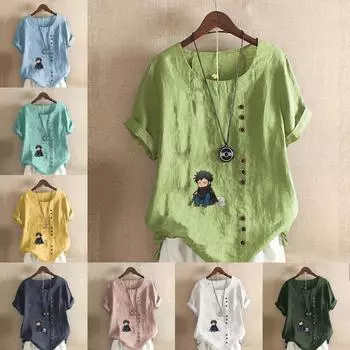 Женская мода с принтом персонажей мультфильмов футболка с коротким рукавом свободная хлопковая рубашка повседневная свободная летняя блузка топы S розовый